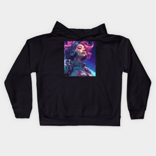 Vaporwave Cyberpunk Girl In Space Kids Hoodie